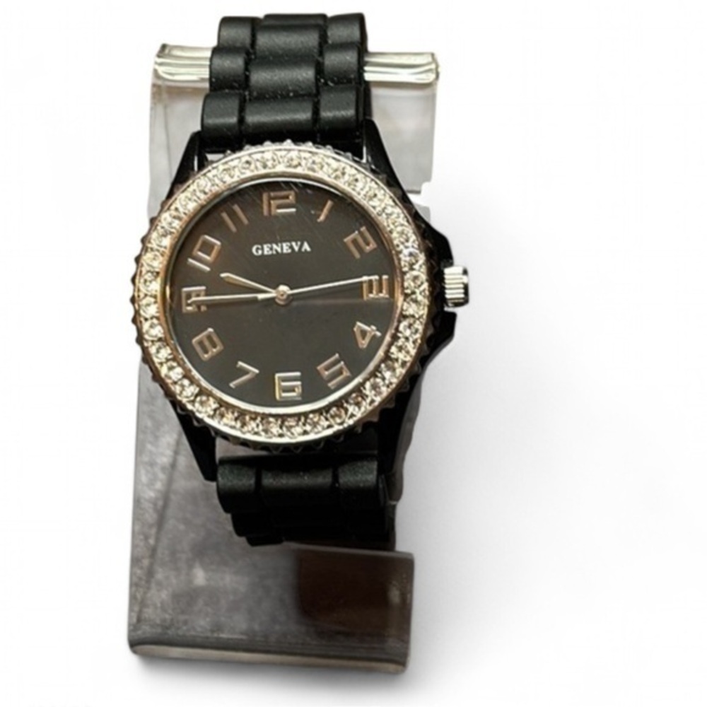 Geneva Black Silver Tone Watch Adjustable Band Classic Women's Quartz